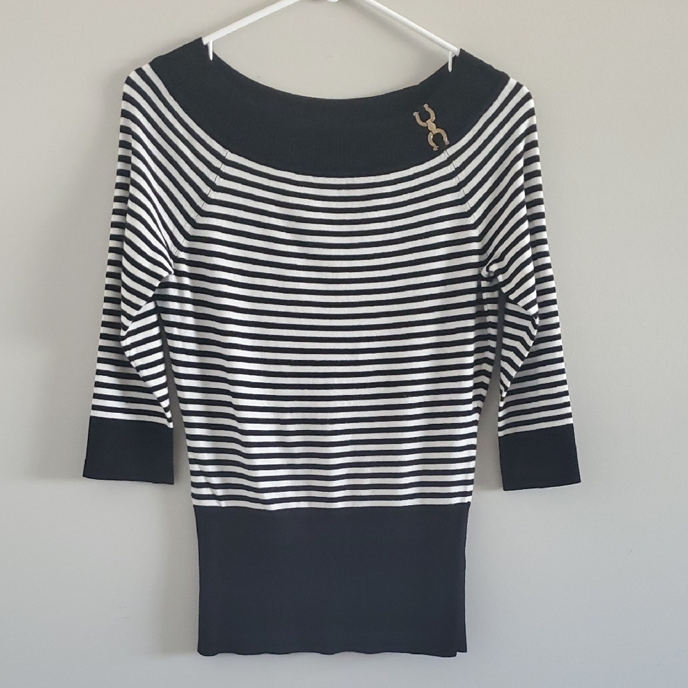 White House Black Market Off-Shoulder Striped 3/4 Sleeves Sweater Blouse Size XS